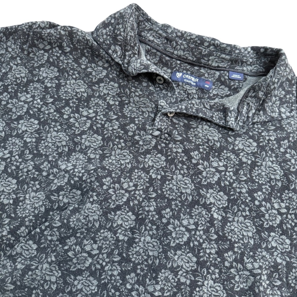 Cremieux‎ Collection Mens XXL Polo Shirt Charcoal Grey Floral Short Sleeve